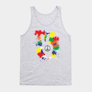 Peace Sign Hand Color Splash Tank Top